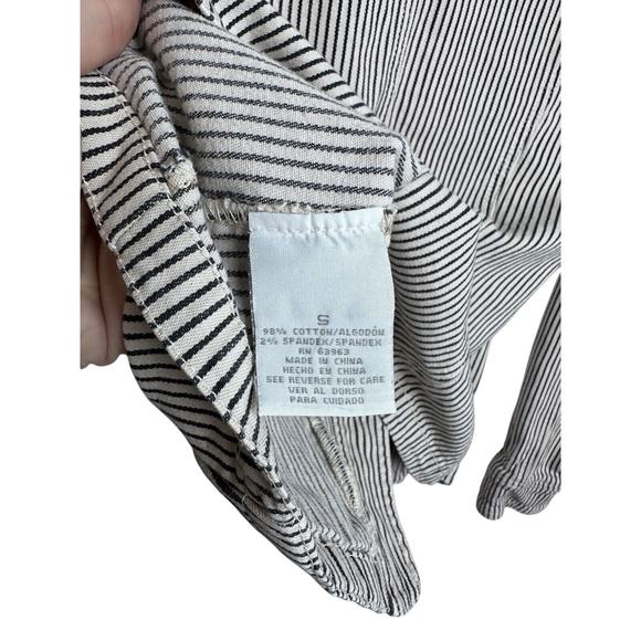 DressBarn Denim Jacket Womens Small Cream Black Striped Long Sleeve Button Up - Picture 3 of 5